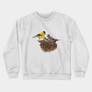 Goldfinch Taking Care of House Finch Babies Crewneck Sweatshirt